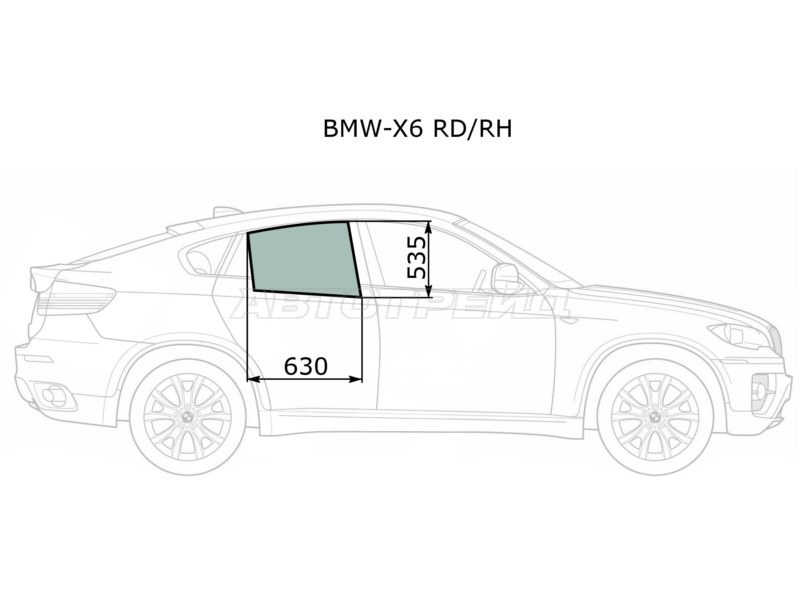 Стекло боковое опускное (Сзади / Справа / Цвет зеленый) BMW X6 08-14 (XYG: BMW-X6 RD/RH)