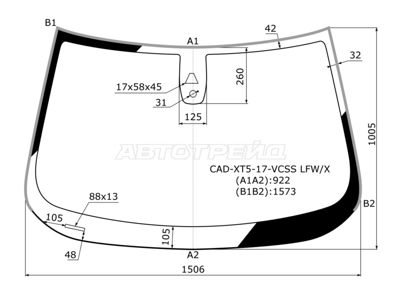Стекло лобовое (Камера / Датчик дождя / Молдинг) Cadillac XT5 16-22 (XYG: CAD-XT5-17-VCSS LFW/X)