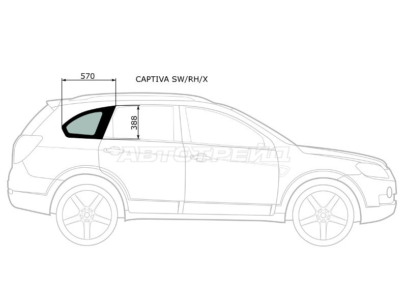 Стекло кузова боковое (не опускное) (Справа / Цвет зеленый) Chevrolet Captiva 06-15  / Daewoo Winstorm 06-10 (XYG: CAPTIVA SW/RH/X)