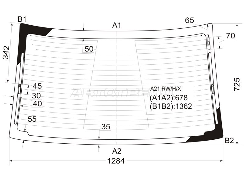 Стекло заднее (Цвет зеленый / Обогрев) Chery Fora A21 06-10  / Vortex Estina 08-14 (XYG: A21 RW/H/X)