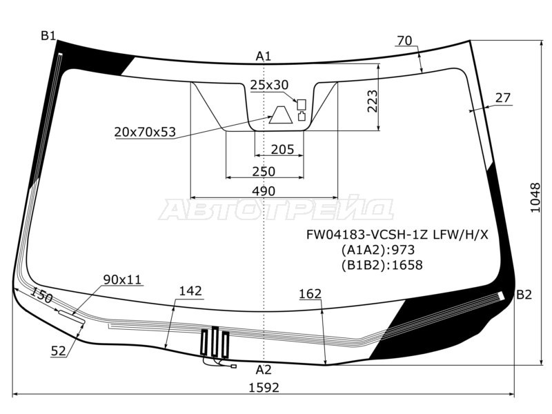 Стекло лобовое (Обогрев щеток / Камера / Датчик дождя) Acura MDX 16-21 (XYG: FW04183-VCSH-1Z LFW/H/X)