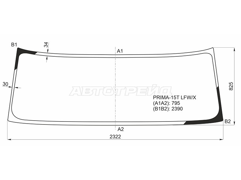 Стекло лобовое (Широкая кабина 15т.) Daewoo Prima Ultra 10-19 (XYG: PRIMA-15T LFW/X)