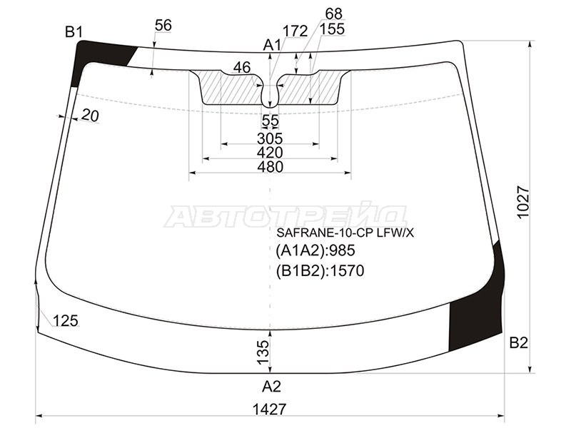 Стекло лобовое Renault Latitude 10-15  / Safrane 10-13 (XYG: SAFRANE-10-CP LFW/X)