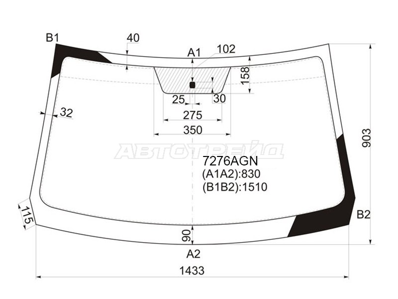 Стекло лобовое Nissan Terrano 14-22  / Renault Duster 10-21  / Sandero 09-14  / Dacia Duster 10-17  / Sandero 08-12  / Renault Sandero Stepway 10-14 (FUYAO: 7276AGN)